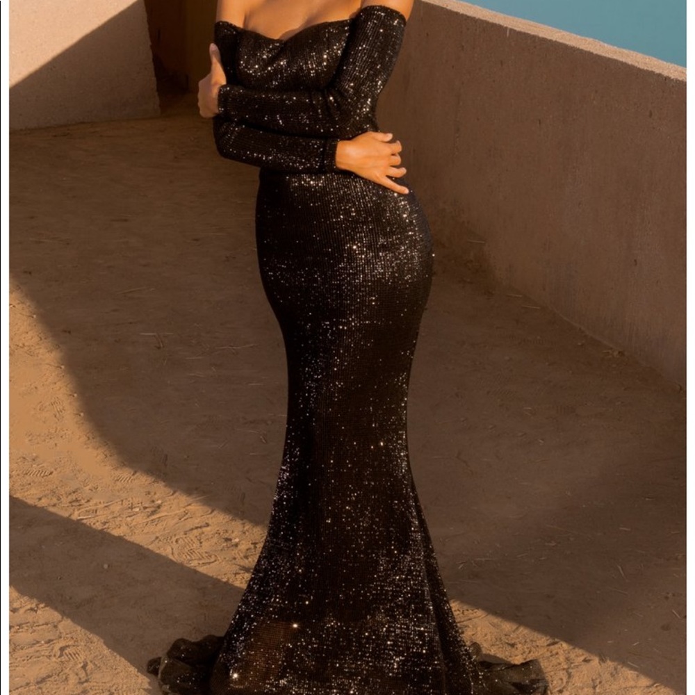 Black Sequins Floor Length Fashion Nova Dress